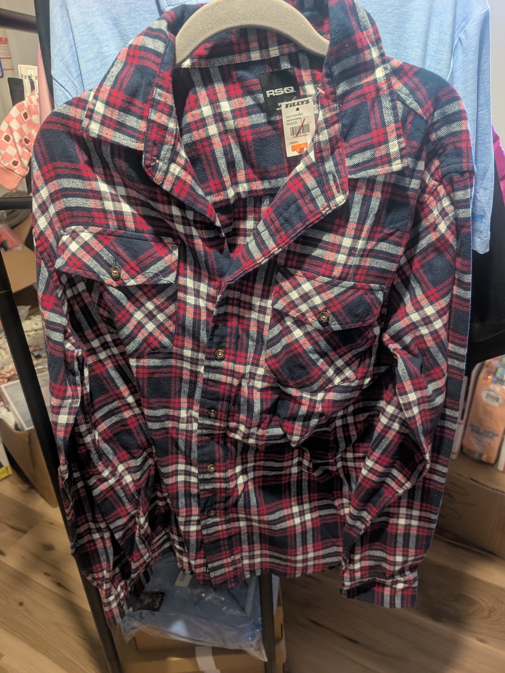 RSQ Men’s Red and Navy Plaid Flannel Shirt